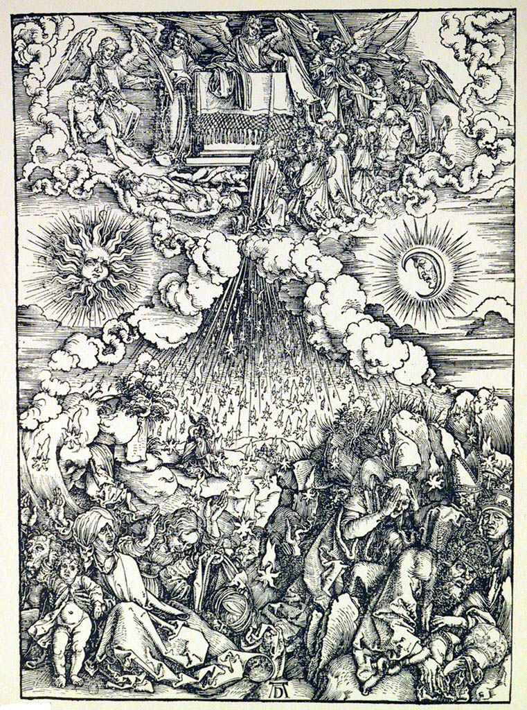 L'arazzo da parete dei quattro cavalieri, l'arredamento della parete di  Albrecht Durer, l'impiccagione di tessuto di grandi dimensioni  dell'Apocalisse, arte oscura, religiosa, Bibbia. DUR010 -  Italia